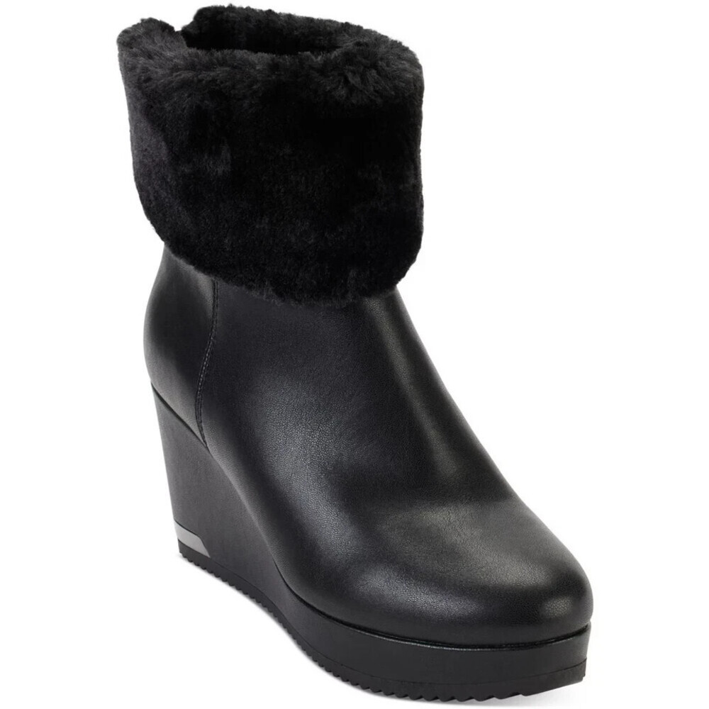 Dkny Nadra K3201890 Boots Women's US 6 Black Leather Wedge Heel Bootie LION679